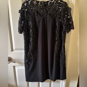 Tahiri ASL black crepe & lace petite 12 lined dress with back hidden zipper.